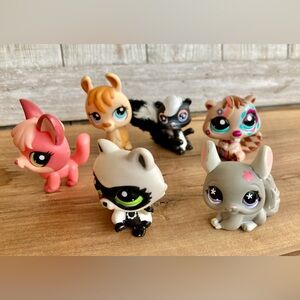 Littlest Pet Shop Set of 6 misc (fox, llama, skunk, raccoon, chinchilla, beaver)